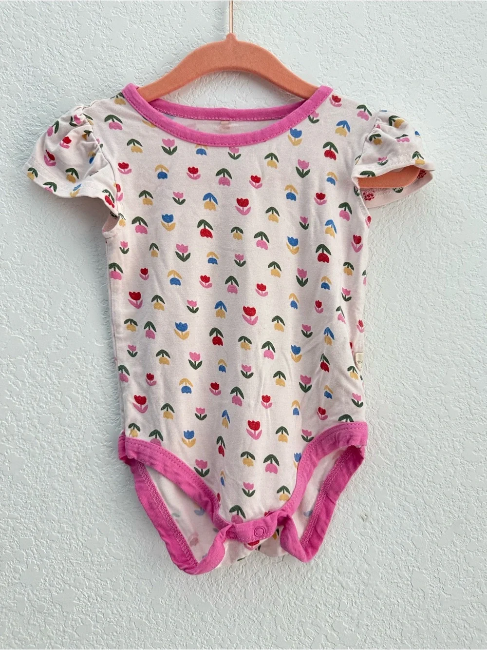 Milkberry Bamboo Bodysuit Tulip Floral Ruffle Pink Viscose Short Sleeve 6-9M
